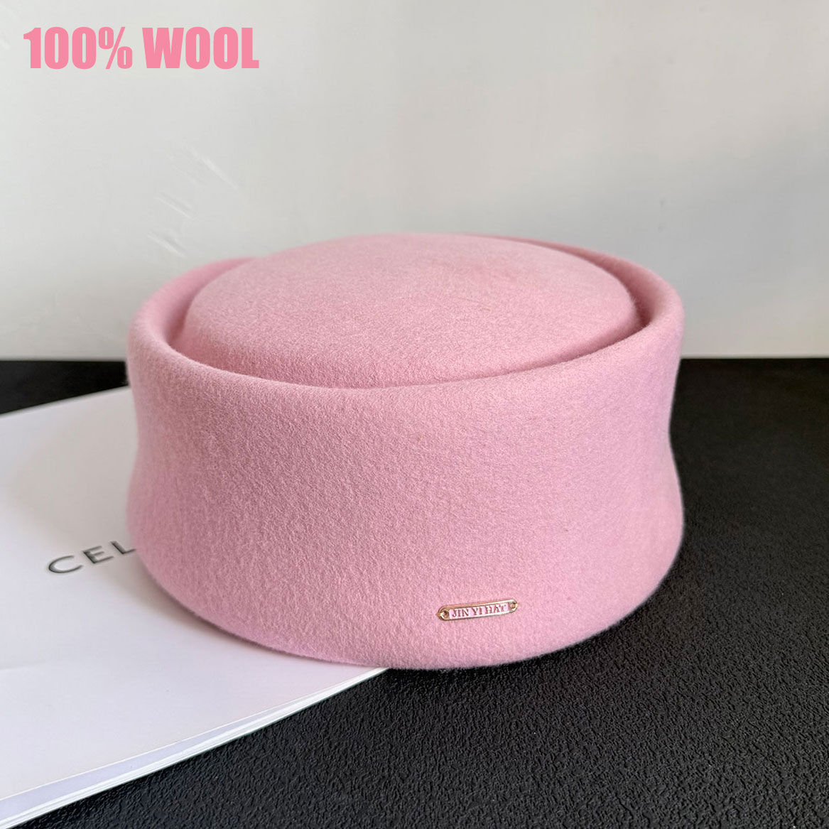 Beret French Wool - Jesień Zima Nowość 100% Różowa Czarna