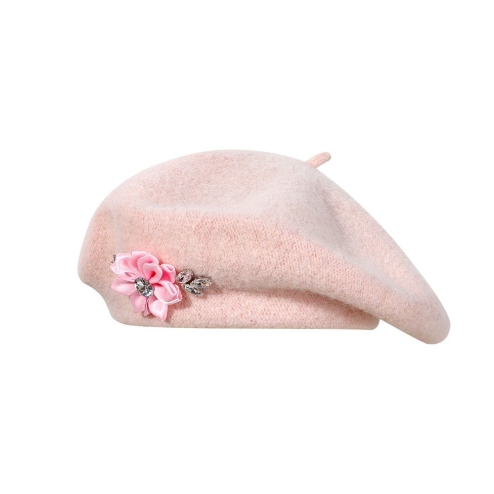 Beret French Wool - Słodki, jednolity kolor, wełniany beret z